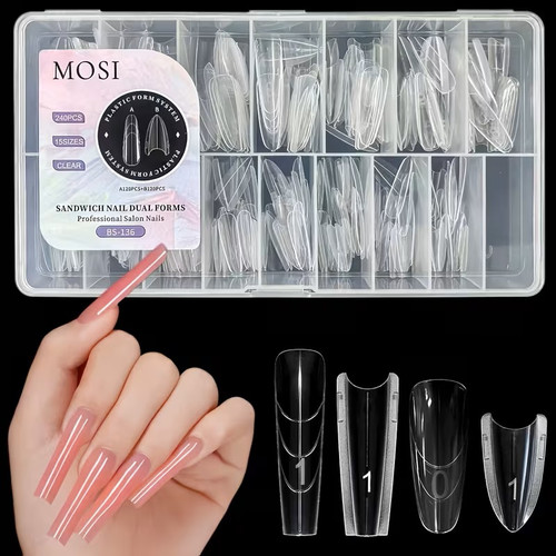 240pcs Nail Extension Molds – Long Coffin Dual Forms Sandwich System