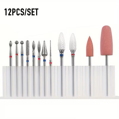 12pcs Ceramic & Silicone Nail Grinding Head Set