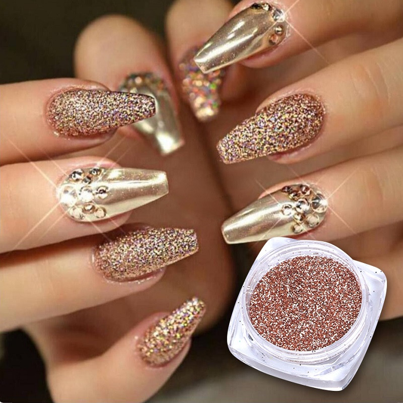 Mixed 6 Types Rose Gold Nail Glitter Set Holographic Mirror