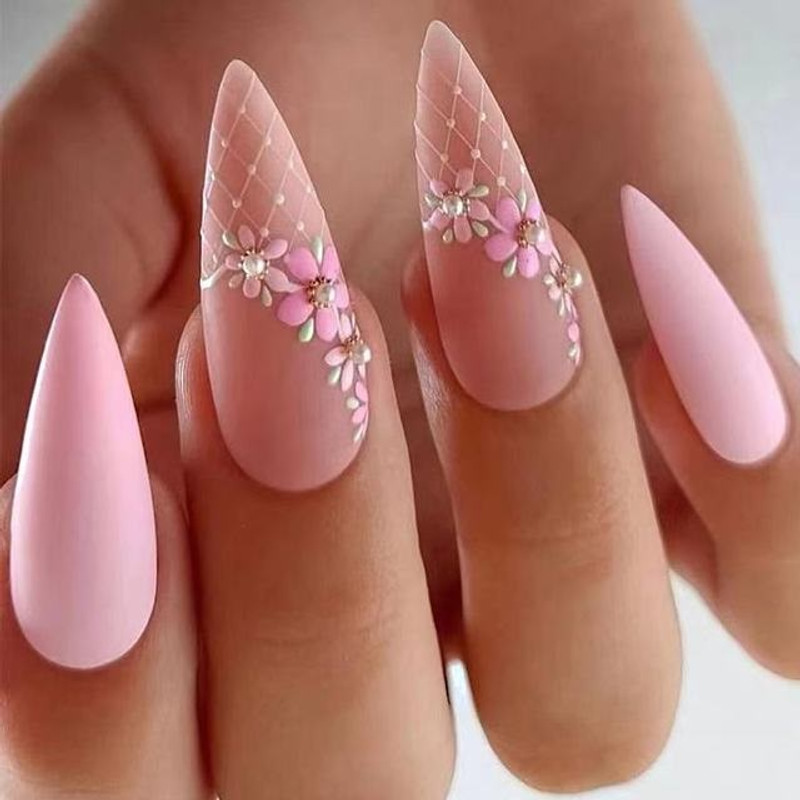 Fake Nails - Pink Flower