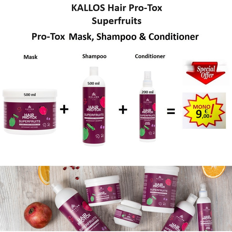 KALLOS Pro-tox Superfruit Mask, Shampoo & Conditioner (Set)