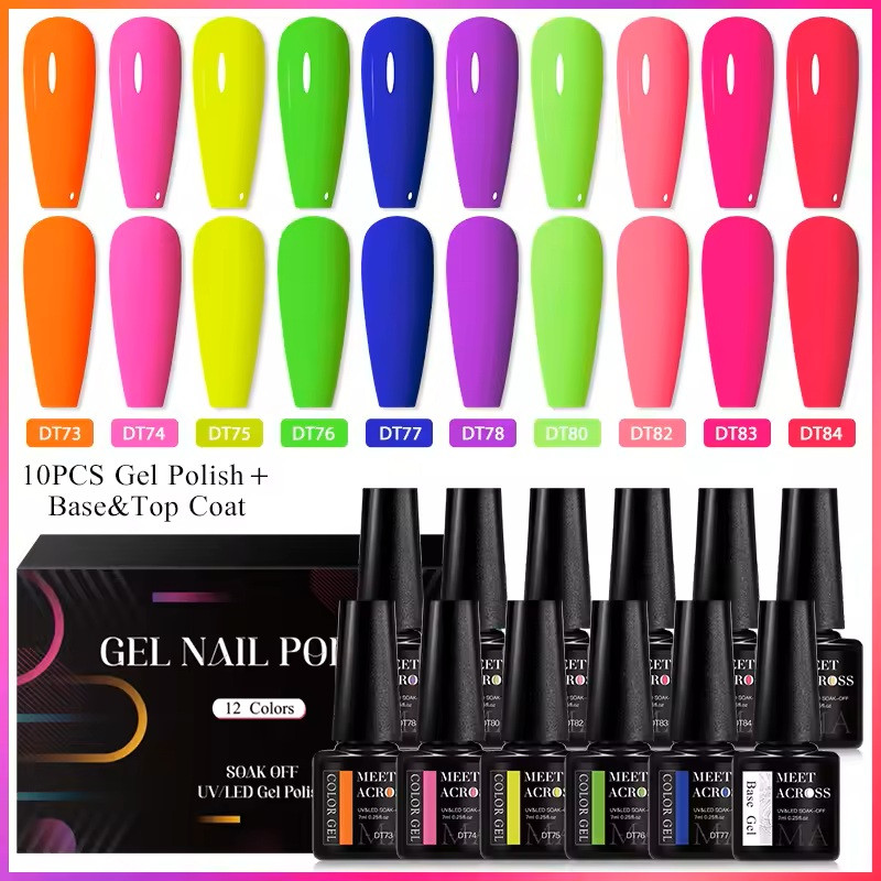 12Pcs/Set - 10 Gel Nail Polish + Base + Top