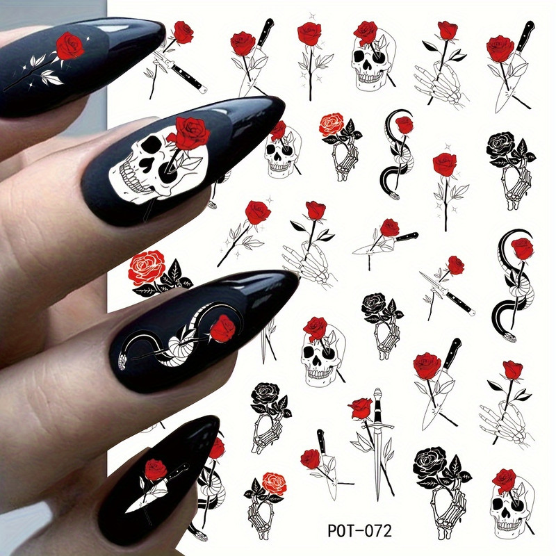 Skull & Rose Cartoon Nail Art Stickers