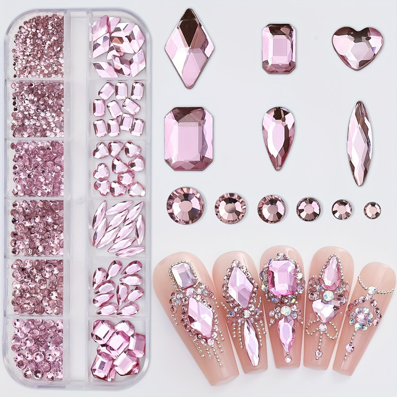 12-Grid Multi-Shaped 3D Flat Nail Rhinestones