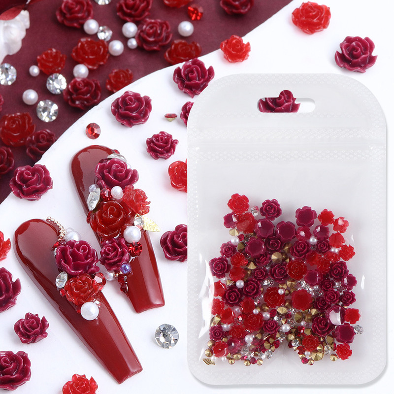 50pcs Red Rose Nail Art Charms