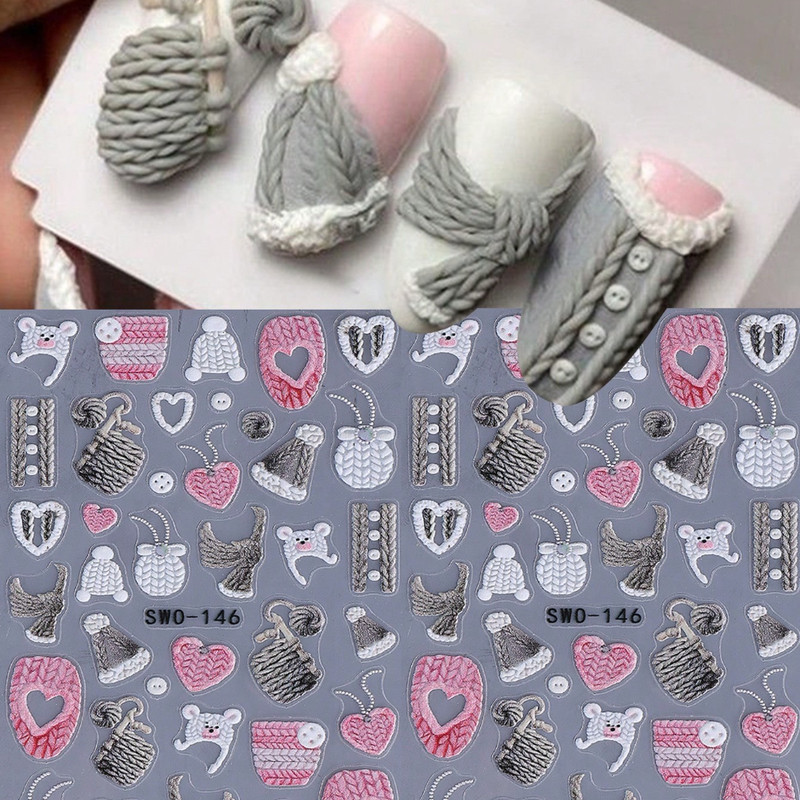 5D Embossed Cozy Sweater Nail Art Stickers