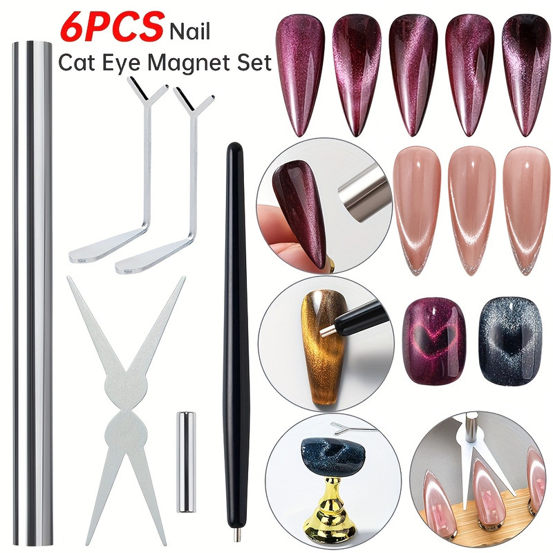 Set - 6pcs Cat Eye Magnets for Nail Art