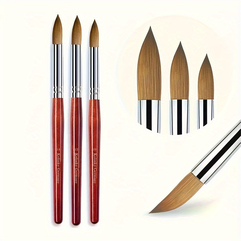 3pcs Nail Art Brush Set with Sable & Kolinsky Bristles