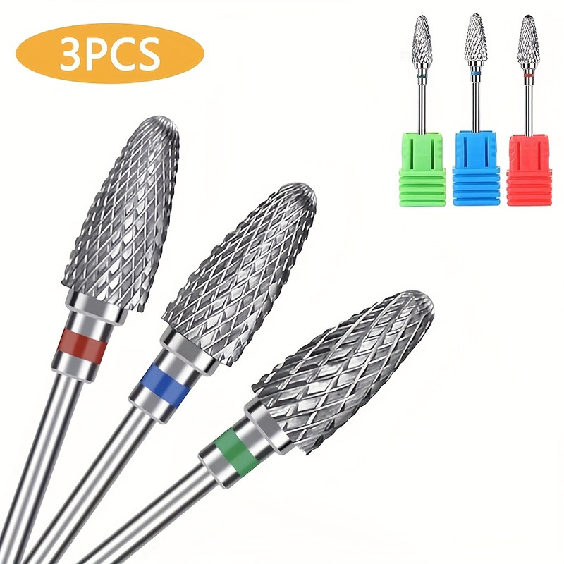3pcs Professional Tungsten Nail Drill Bits Set