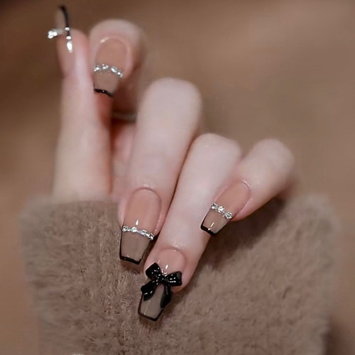 Fake Nails Black Bow (AEN9017)