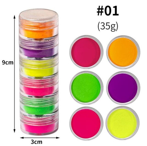 Set of 6 Neon Pigment Nail Powders (Copy of YE01-13)