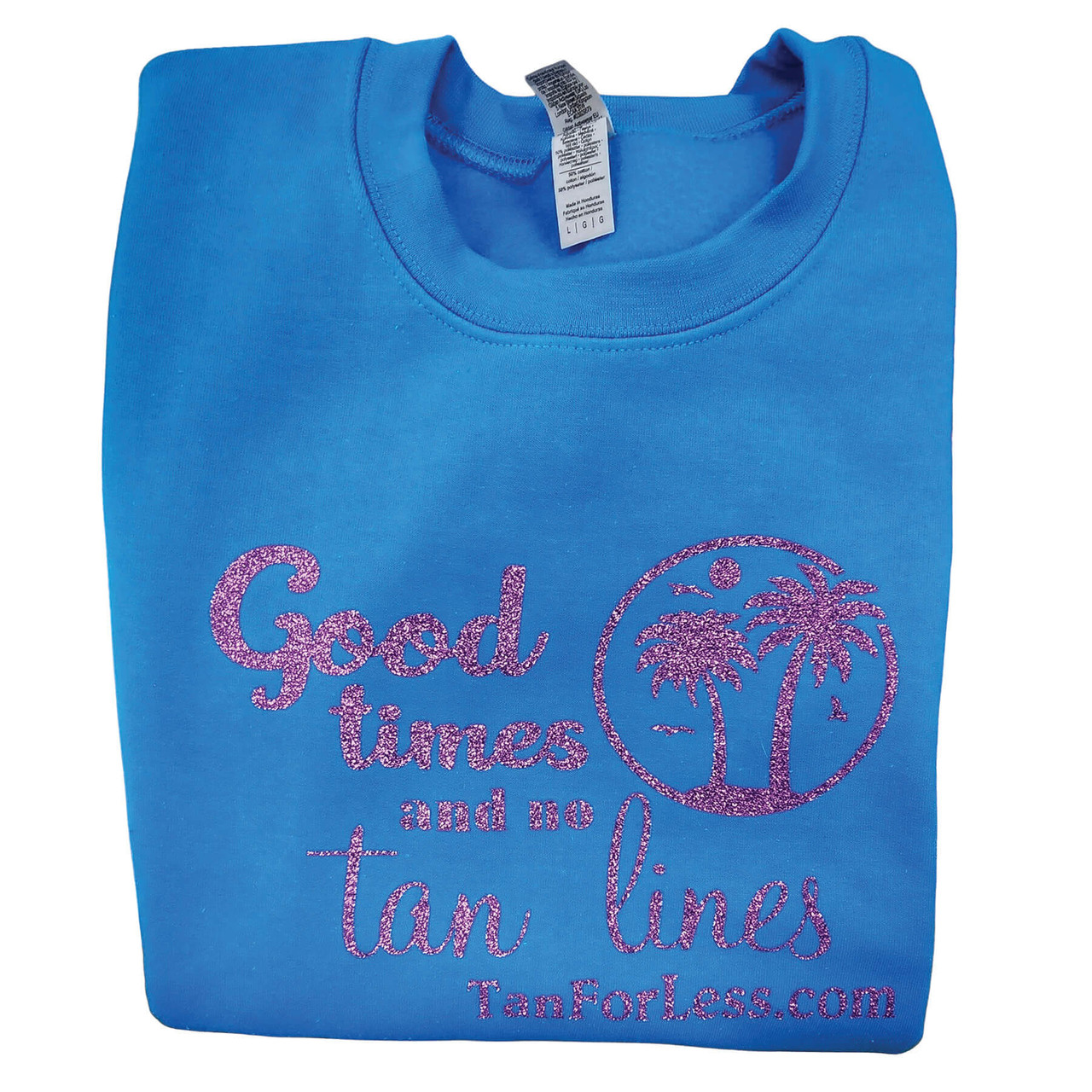 Blue Sweatshirt with Purple Glitter Lettering