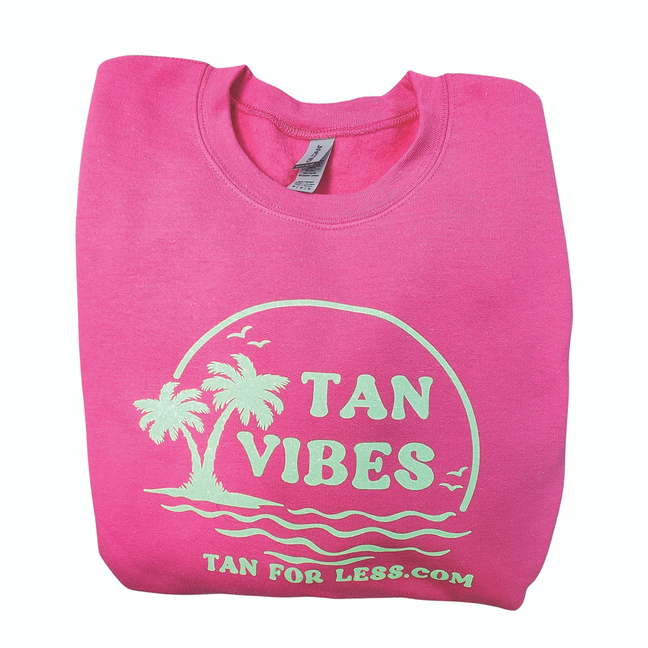 Pink Sweatshirt with Neon Green Glitter Lettering