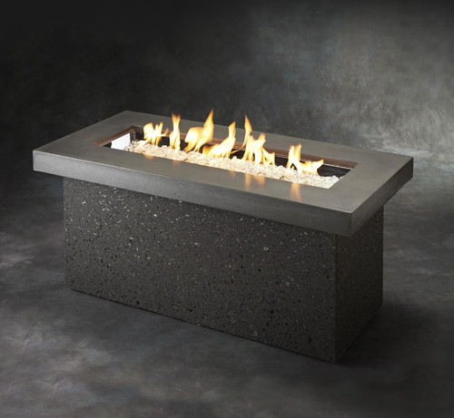 Key Largo 48 Inch Rectangular Stucco Natural Gas Fire Pit Table in Midnight Mist by The Outdoor GreatRoom Company