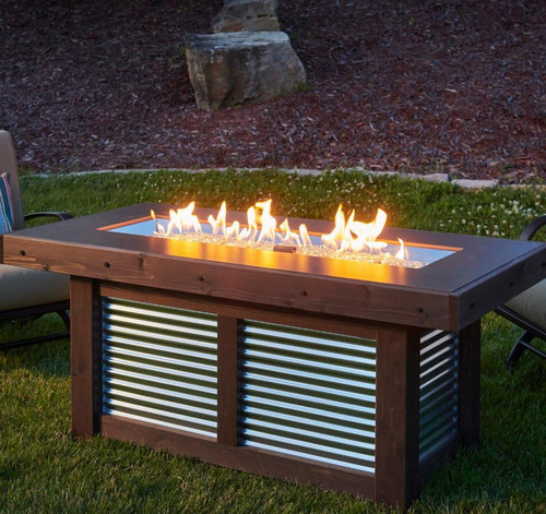 Denali Brew 57 Inch Rectangular Wood-Burning Natural Gas Fire Pit Table in Brown by The Outdoor GreatRoom Company