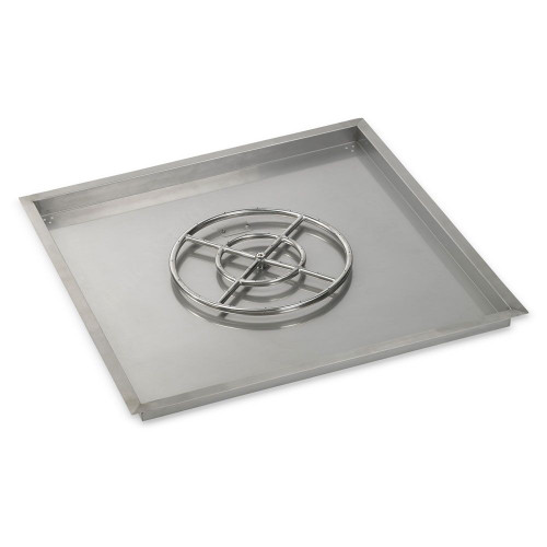 American Fire Products 36" Stainless Steel Square Drop In Pan With 18" Fire Ring - SS-SQP-36-ASBL