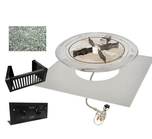 The Outdoor GreatRoom Company Crystal Fire Plus 24 Inch DIY Flat Square 55,000 BTU Propane Fire Pit Burner Kit - Stainless Steel