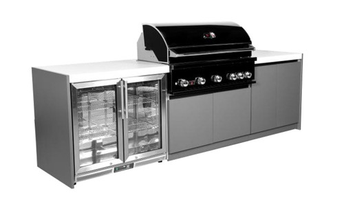 Whistler 5-Burner 110 x 28-Inch Gas Grill Island with Infrared Rear Burner, Refrigerator, and Rotisserie Kit - Black Stainless