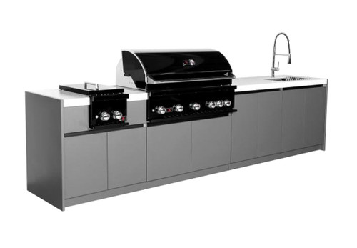 Whistler 5-Burner 135 x 28-Inch Gas Grill Island with Infrared Rear Burner, Sink, Double Side Burner, and Rotisserie Kit - Black Stainless