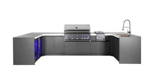 Whistler 5-Burner 163 x 92-Inch Gas Grill Island with Two 90-Degree Corners, Infrared Rear Burner, Refrigerator, Sink, Double Side Burner, and Rotisserie Kit