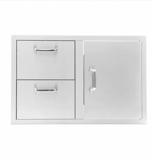 BBQ Girls Premium 32-Inch Stainless Steel Reversible Access Door & Double Drawer Combo