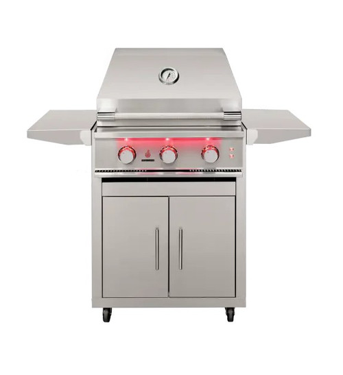 TrueFlame Stainless Deluxe Cart & TrueFlame 25-Inch 3 Burner Grill - TF25 + CART-TF-25DC
