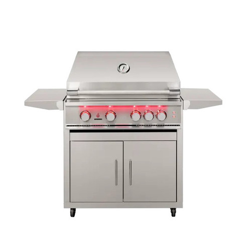 TrueFlame Stainless Deluxe Cart & TrueFlame 32-Inch 4 Burner Grill - TF32 + CART-TF-32DC