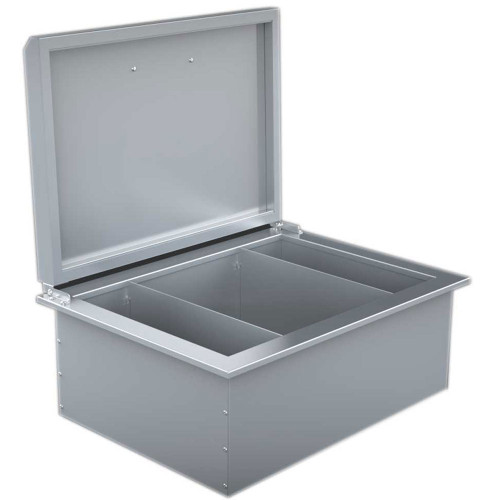 Sunstone-A-IC-28-Inch-Drop-In-Ice-Bin-Cooler-with-Stainless-Lid-and-Dual-Dividers-Open