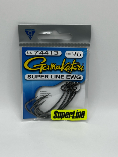 Hameçon Gamakatsu 5/0 EWG WTD Superline Springlock - 4 Pièces, Noir, Référence 296415-3/16
