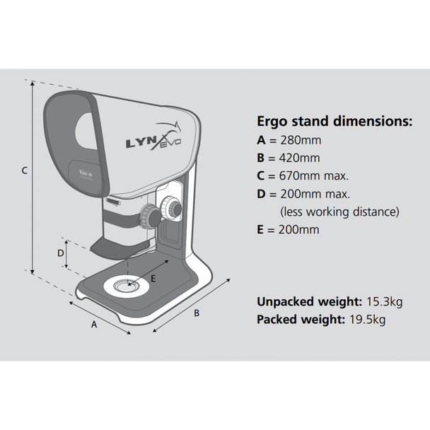 Vision Lynx EVO - Low-profile ErgoStand + 360° viewer EVO503 - Measurements