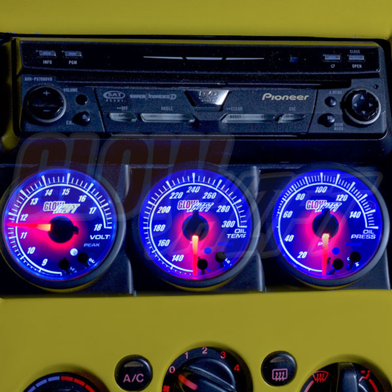 GlowShift Universal Triple Gauge Single Din Radio Face Pod