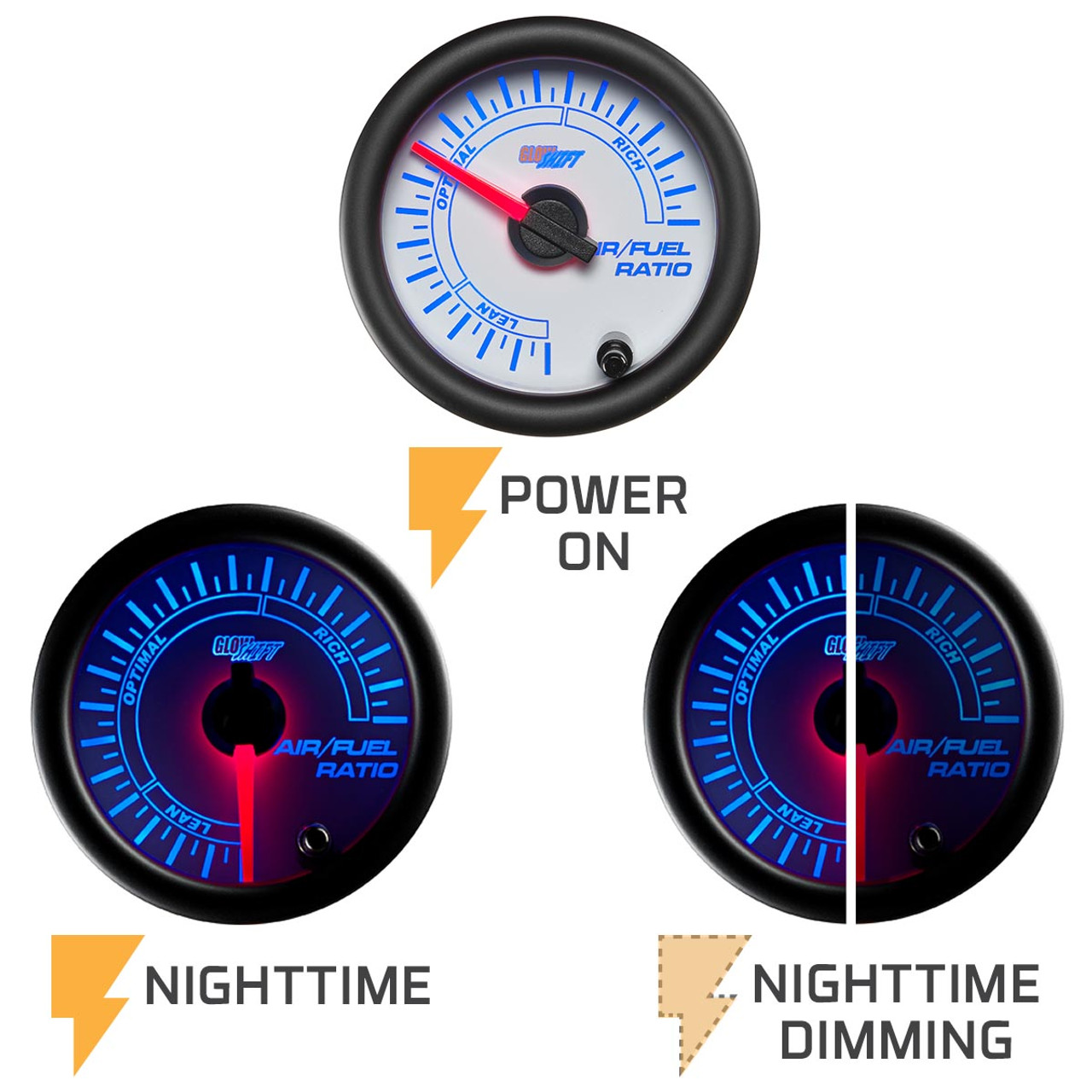 GlowShift | White 7 Color Narrowband Air Fuel Ratio Gauge