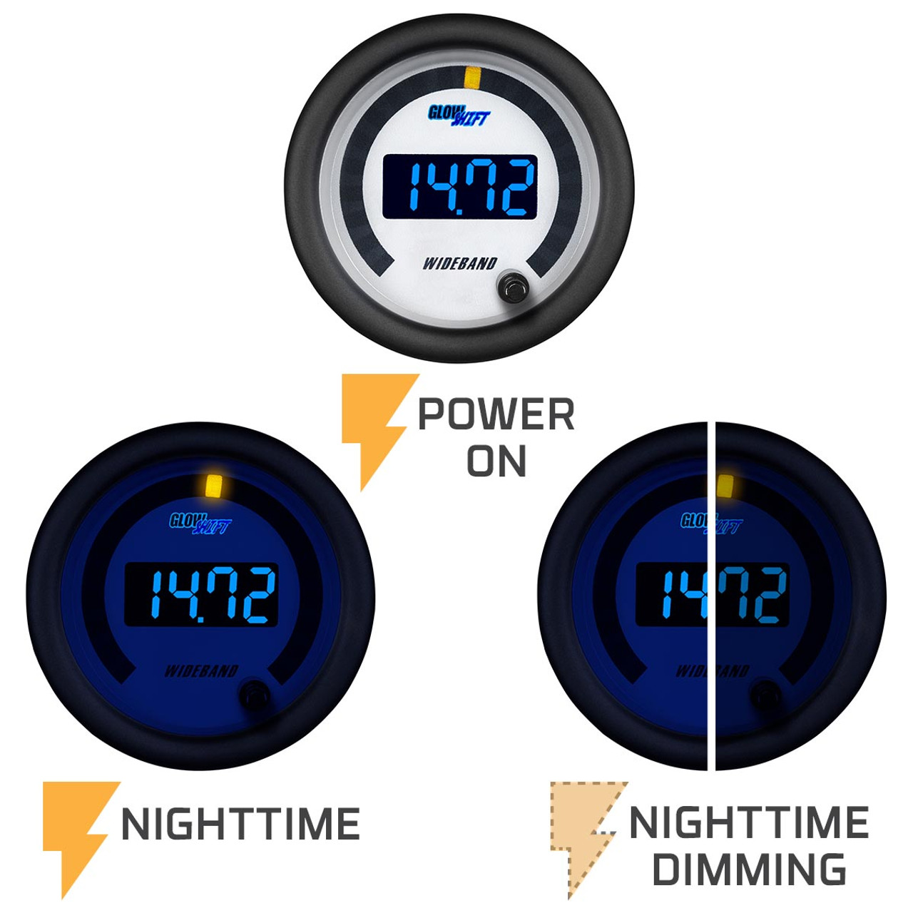 GlowShift | White 7 Color Series Digital Wideband Gauge