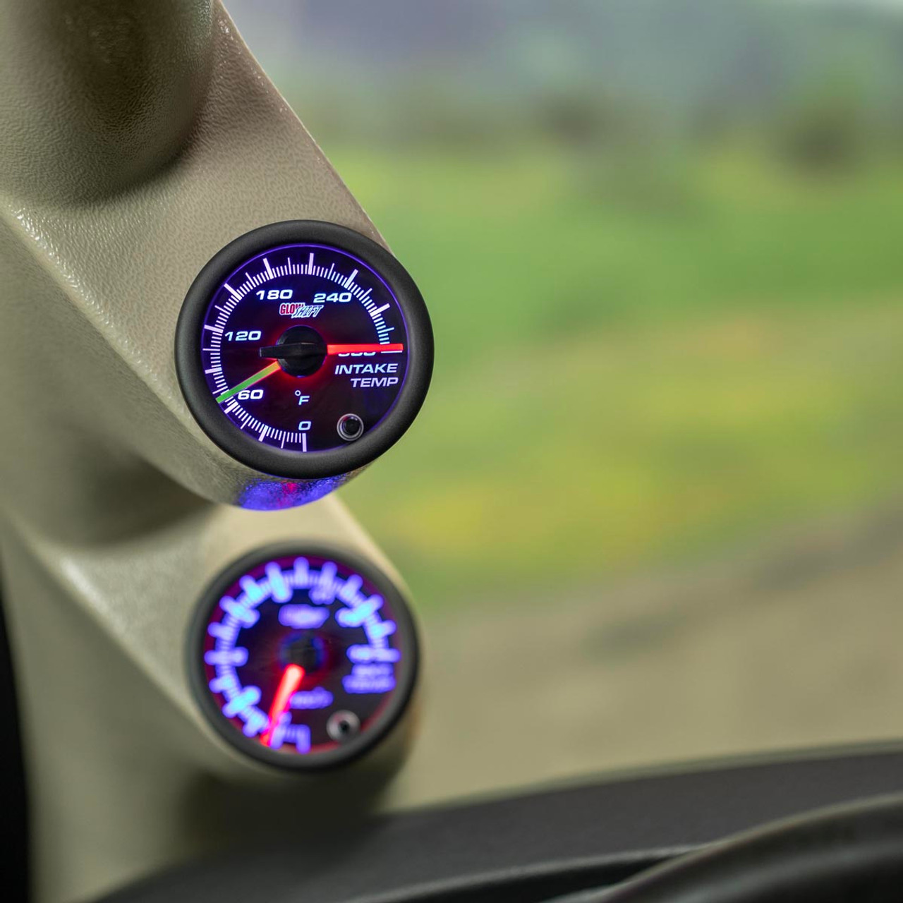 GlowShift Black 7 Color Dual Intake Temperature Gauge