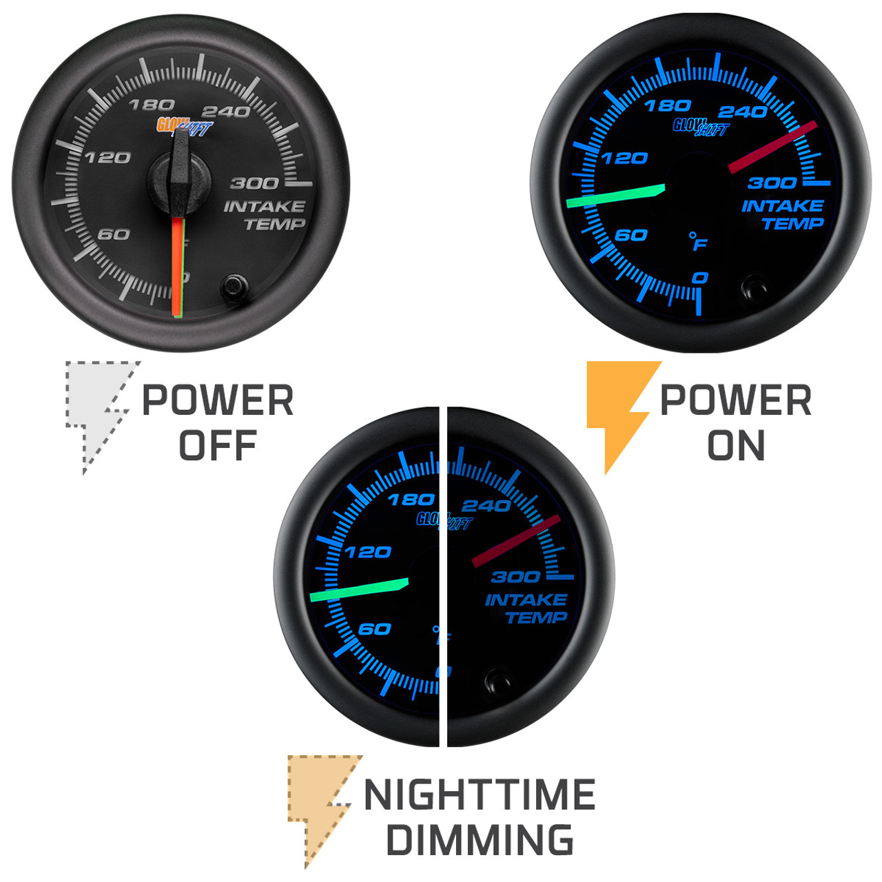 GlowShift Black 7 Color Dual Intake Temperature Gauge