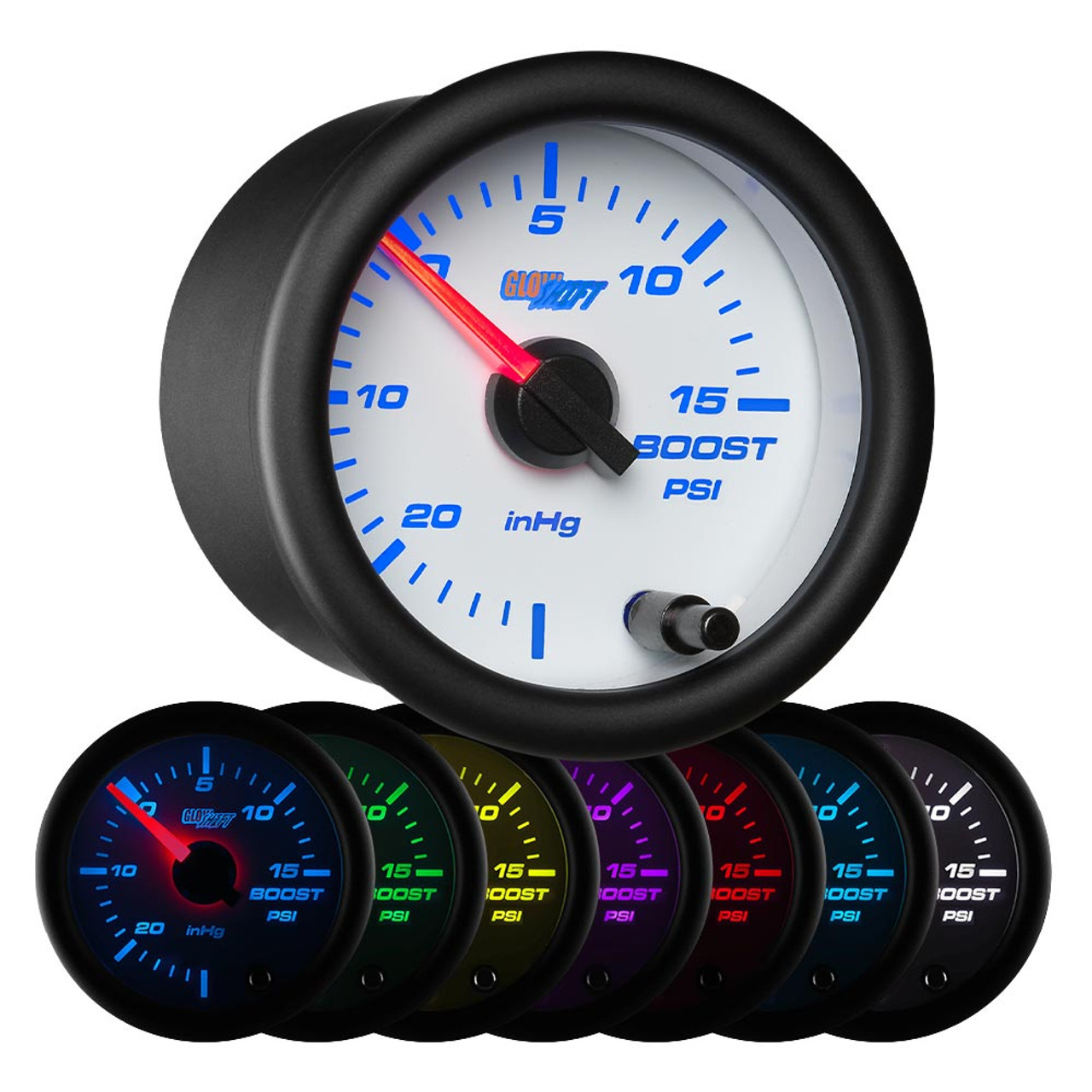 GlowShift White Color Series 15 PSI Boost Vacuum Gauge