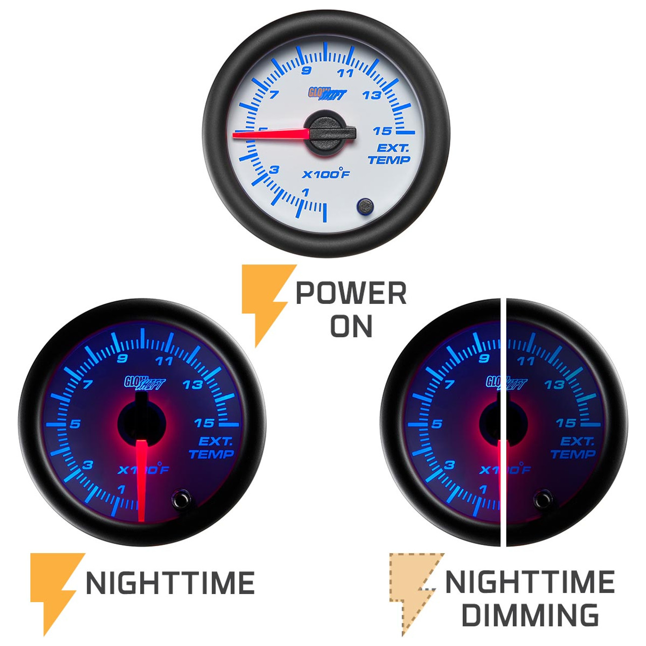 GlowShift | White 7 Color 1500° F Pyrometer EGT Gauge