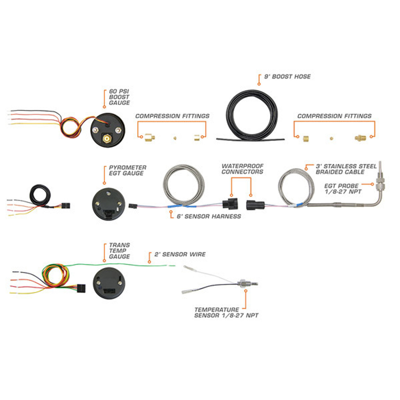 GlowShift 3in1 Analog 1500 F Pyrometer Exhaust Gas Temp EGT Gauge Kit with  並行輸入品 最大級