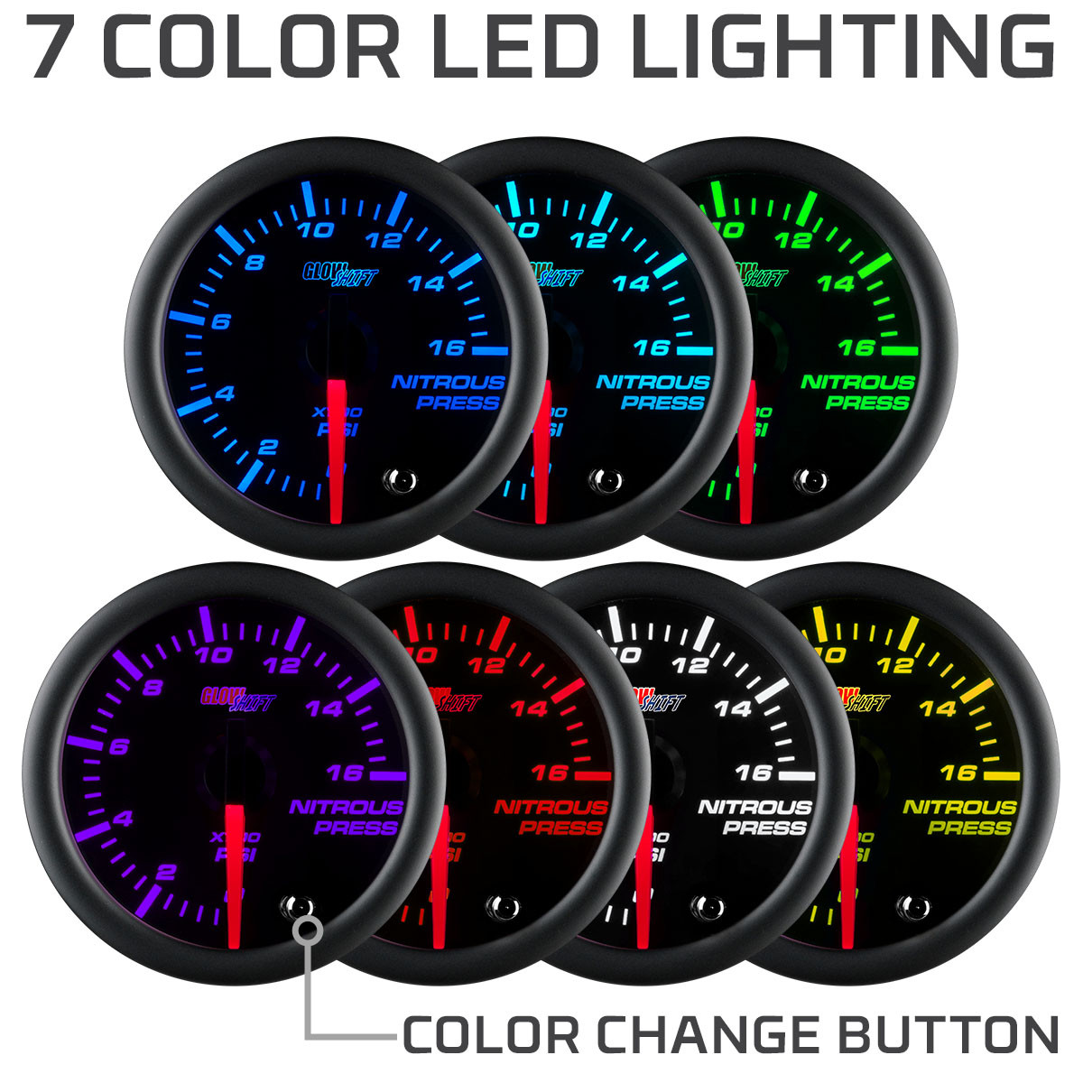 GlowShift | Tinted 7 Color Nitrous Pressure Gauge