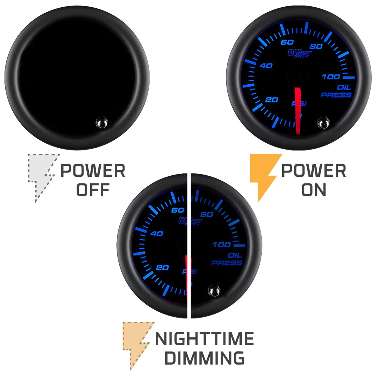 GlowShift | Tinted 7 Color Series Oil Pressure Gauge