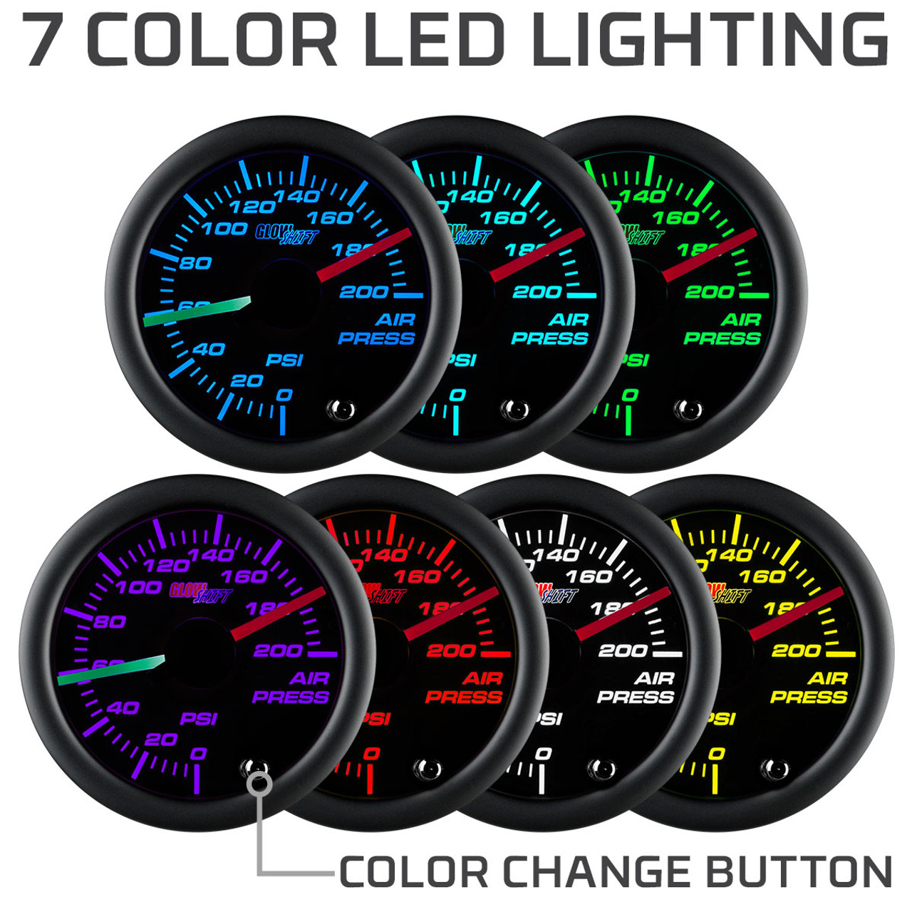 Tinted 7 Color Dual Needle Air Pressure Gauge