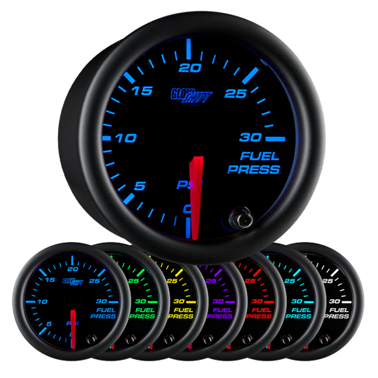 Black 7 Color 30 PSI Fuel Pressure Gauge