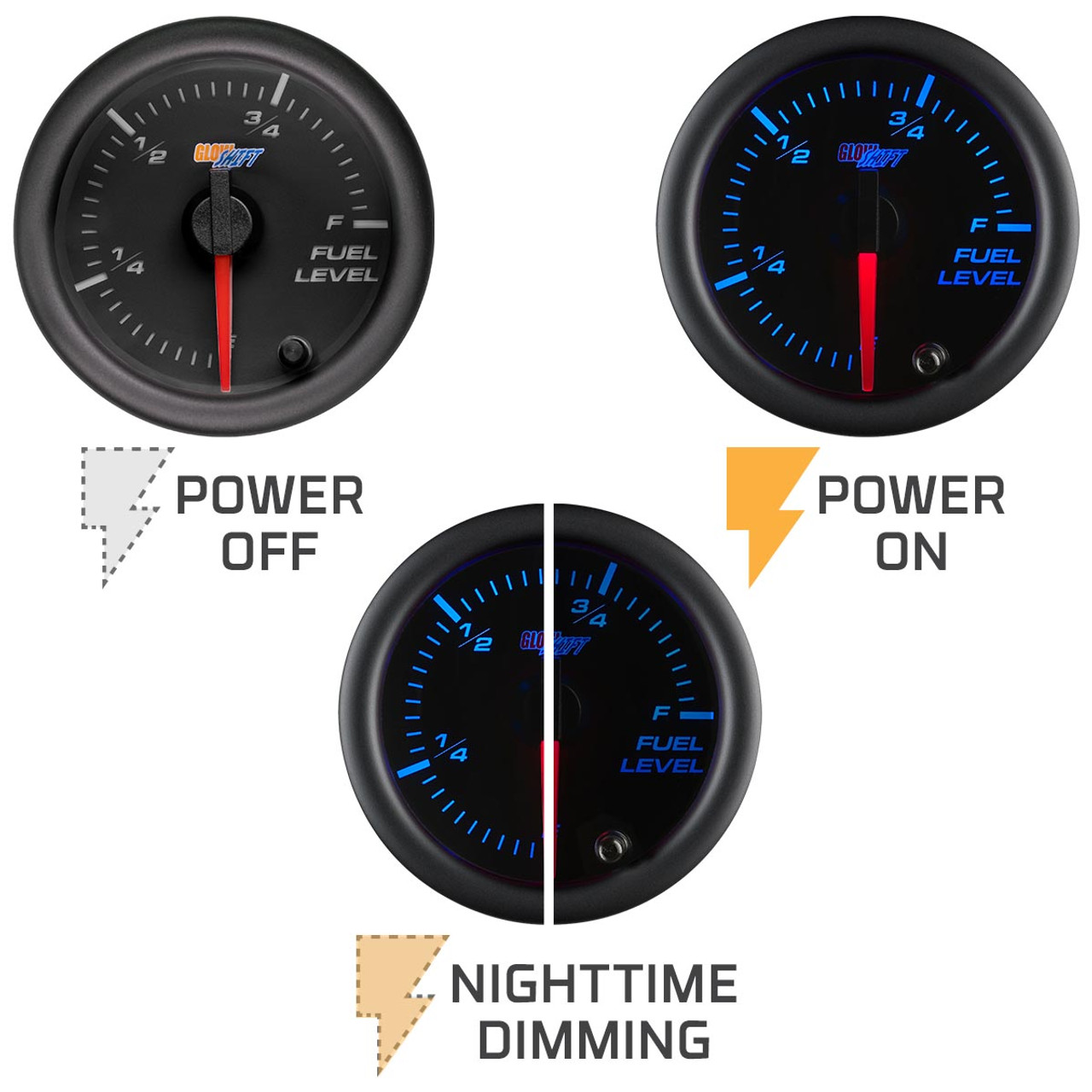 GlowShift | Black 7 Color Series Fuel Level Gauge