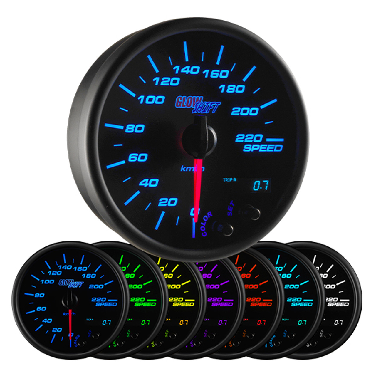 470.GAUGE（ゲージ）Dark Shadow / Citron Green GlowShift | Black 7 Color 3-3/4” In-Dash Speedometer Gauge