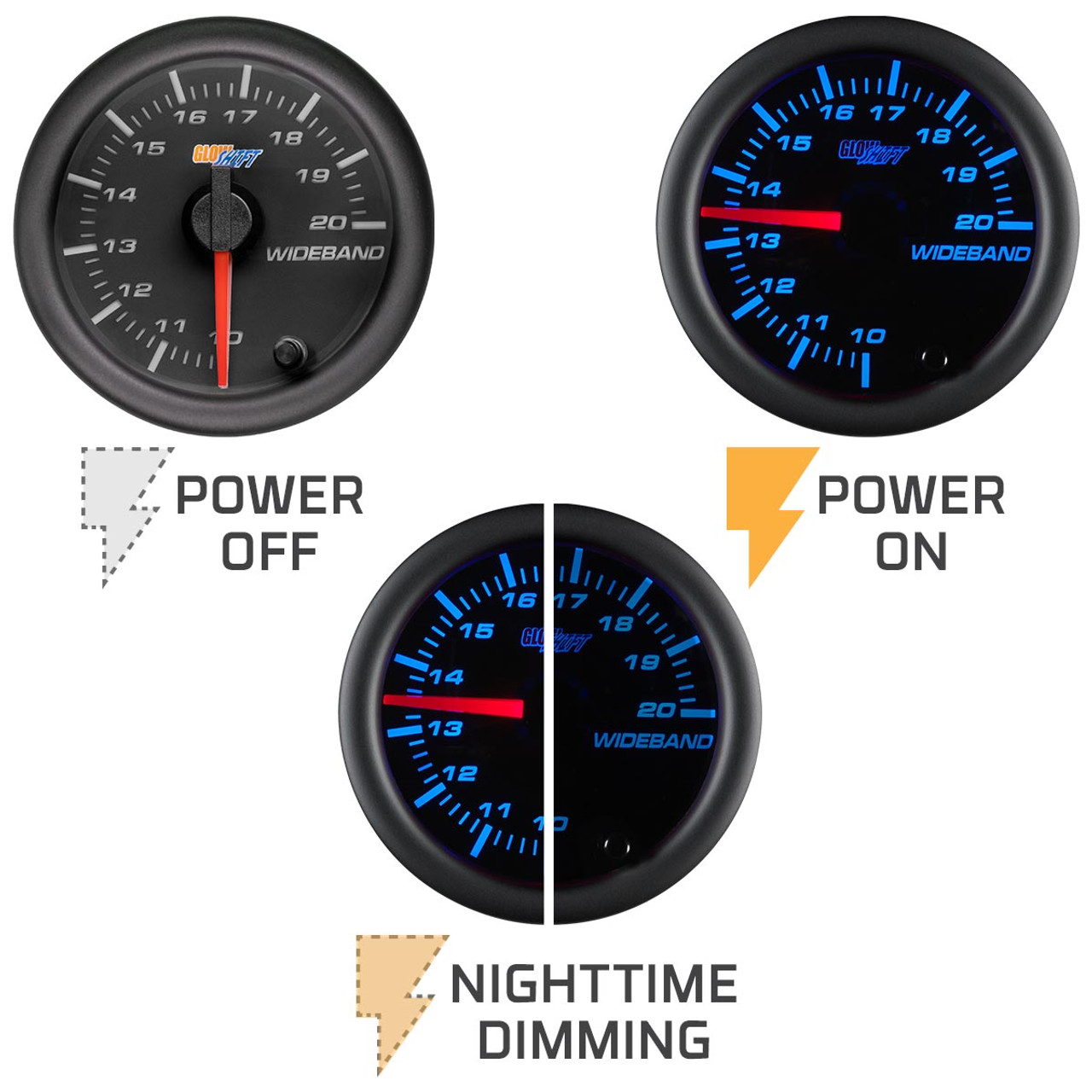 GlowShift | Black 7 Color Analog Wideband Air/Fuel Ratio Gauge