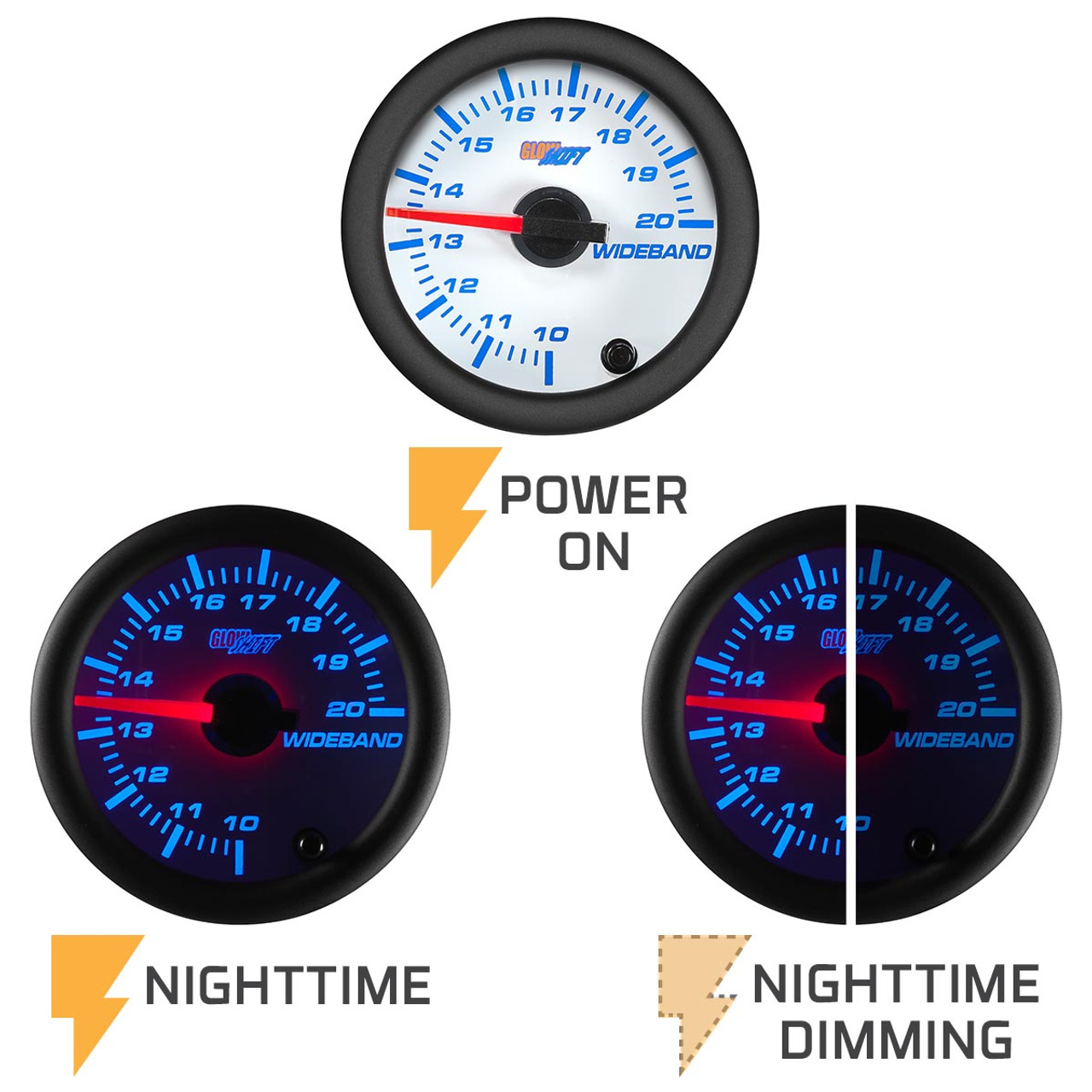 GlowShift | White 7 Color Series Analog Wideband Gauge