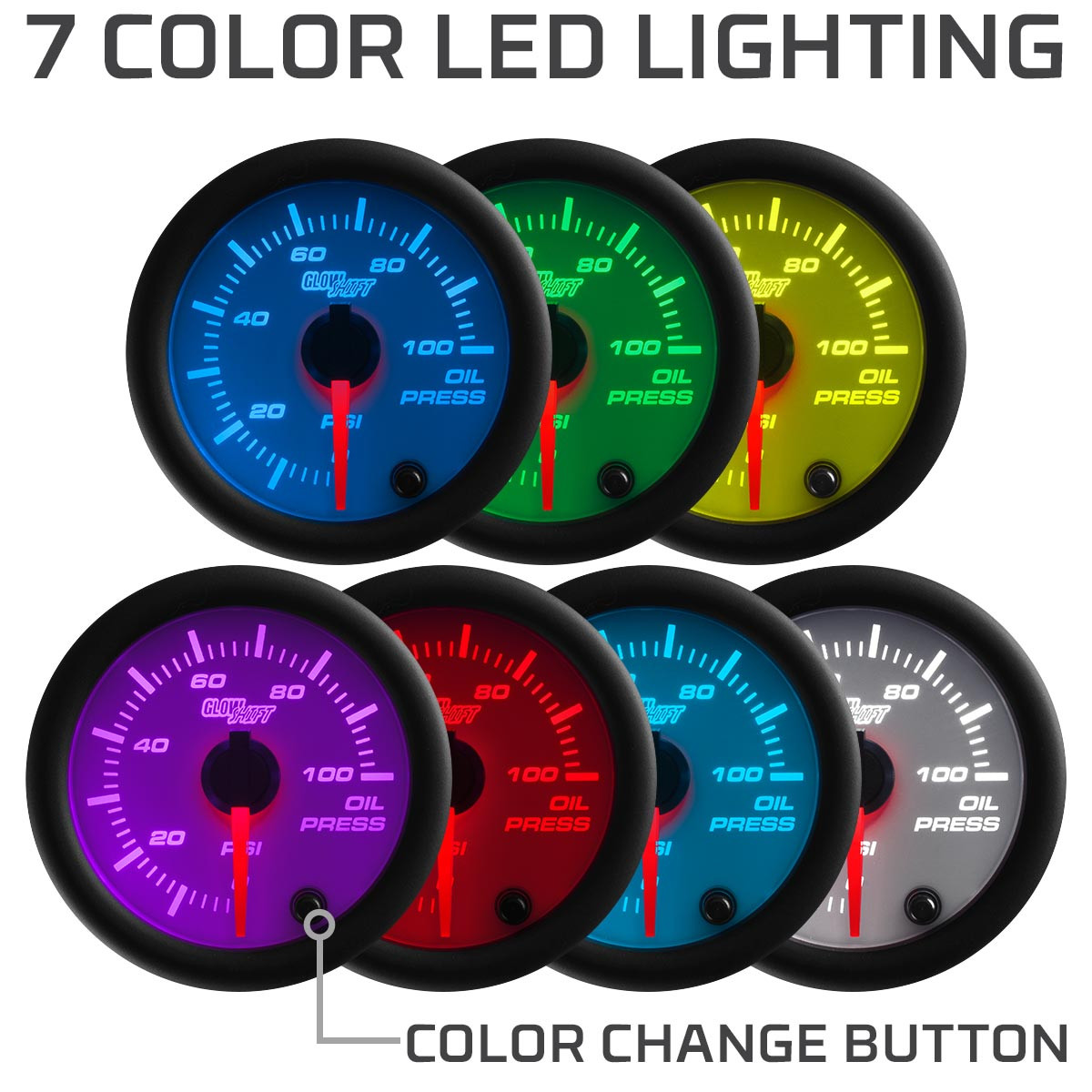 GlowShift | White 7 Color Series 6 Gauge Set for Cars and Trucks