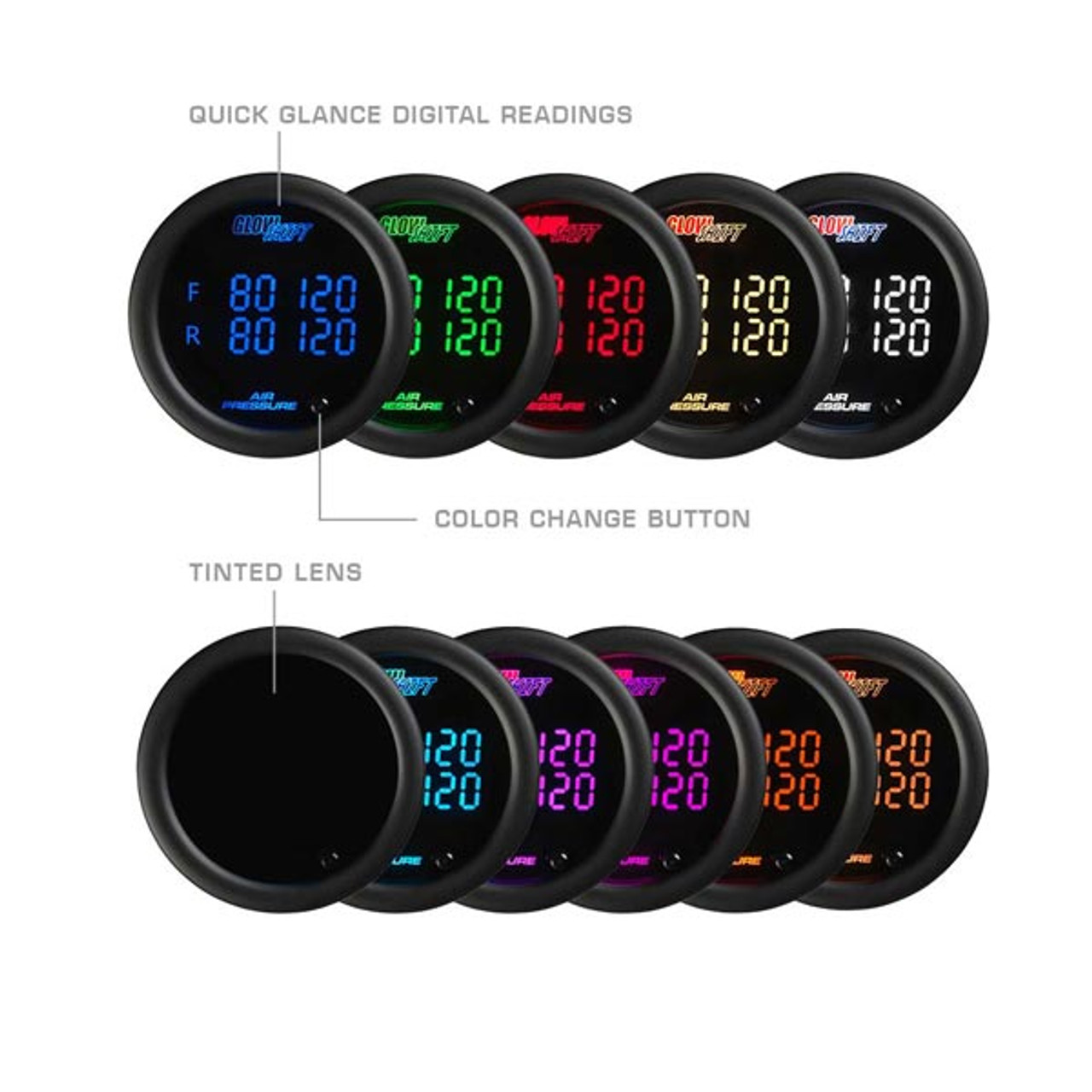 GlowShift | 10 Color Digital Quad Air Pressure Gauge