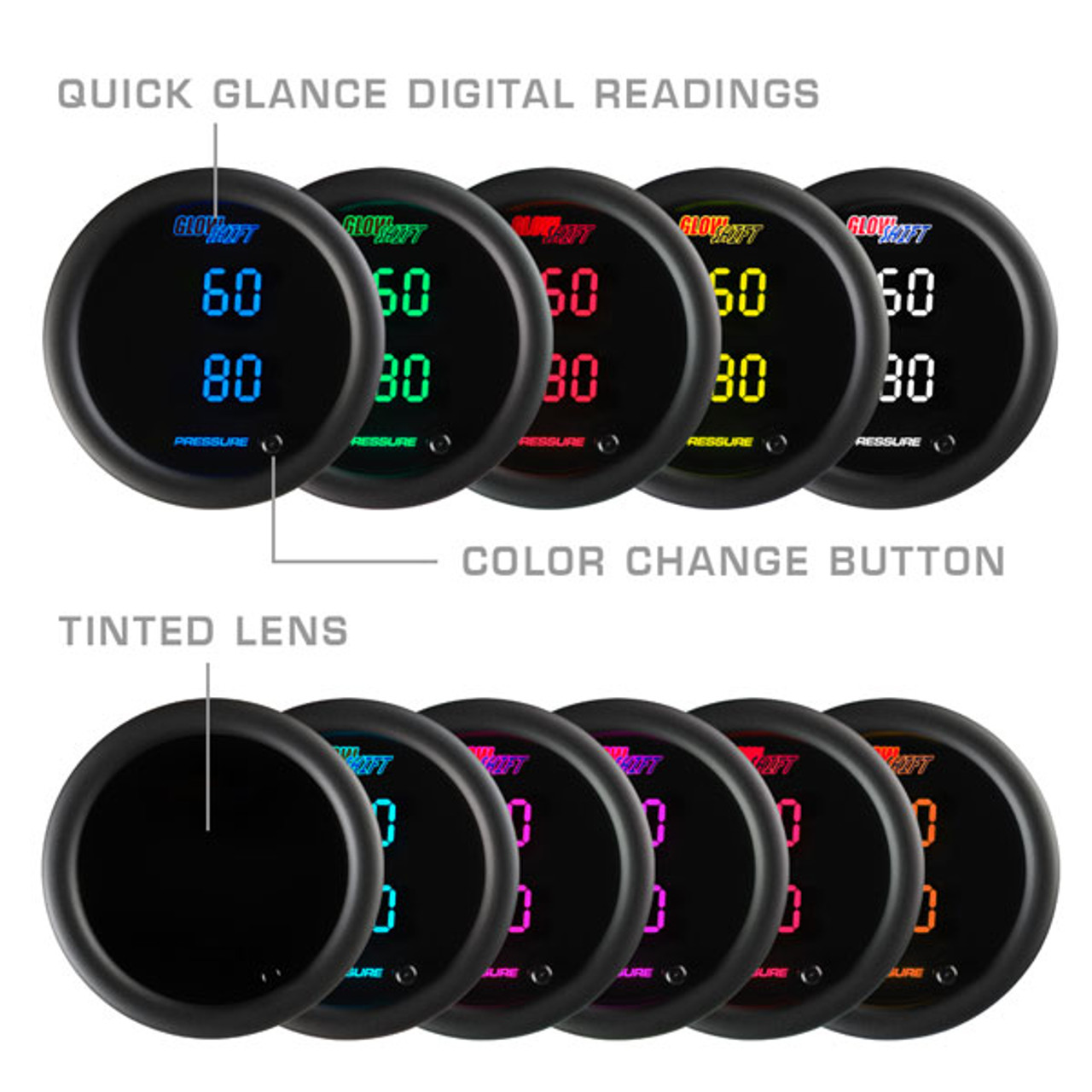 GlowShift 10 Color Digital Dual Pressure Gauge