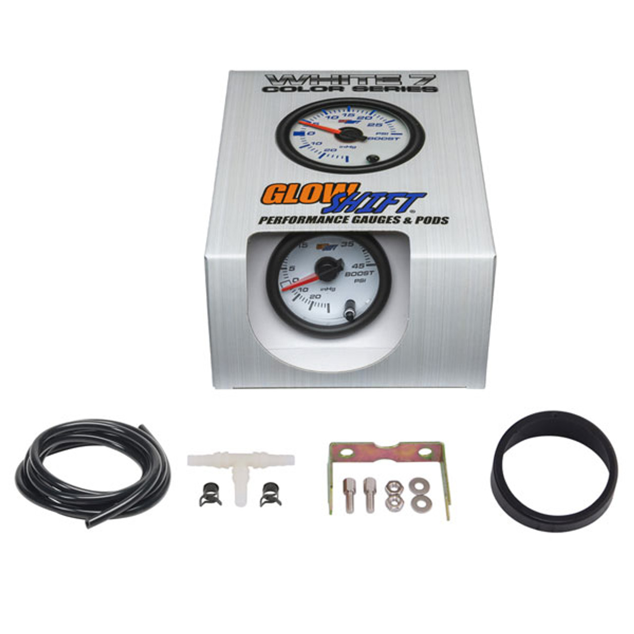 GlowShift White Color 45 PSI Boost Vacuum Gauge for Cars